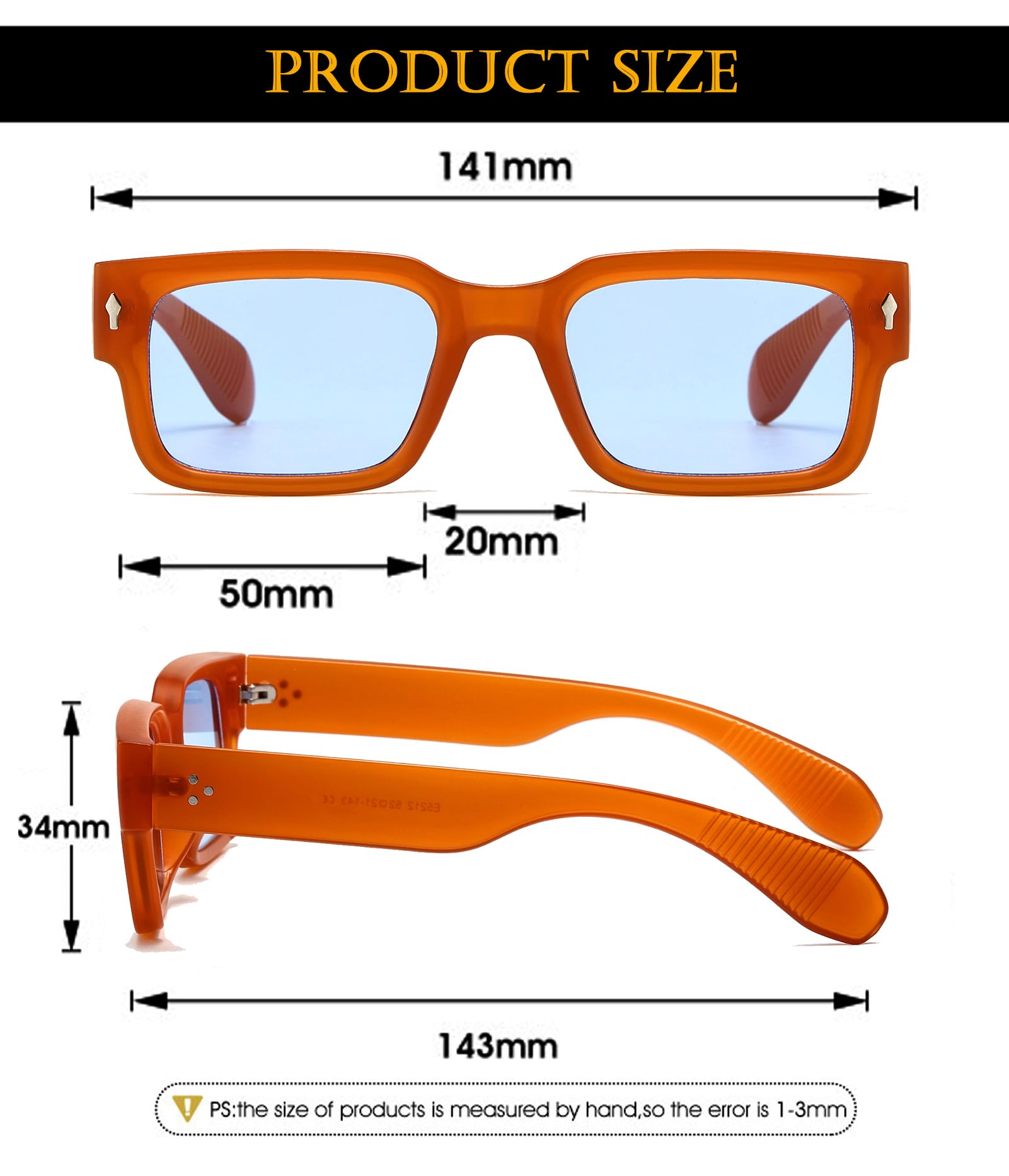 EYLRIM Occhiali da sole quadrati per donne e uomini alla moda grossi rettangolari occhiali da sole neri protezione UV400