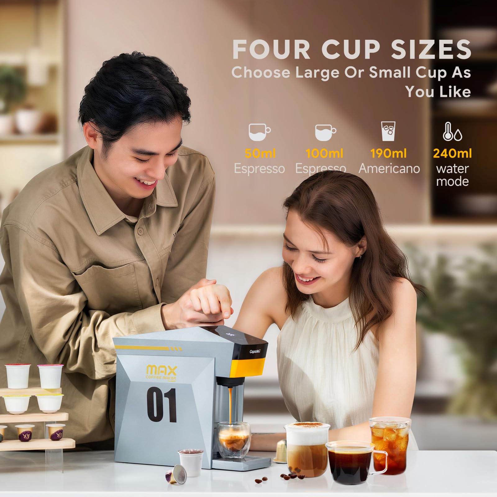 Macchina da caffè espresso multifunzione 4 in 1, 19 bar, per NES-presso Original/lor/Dolce Gusto/Capsule di caffè macinato, piccola macchina da caffè automatica a capsula (grigia)
