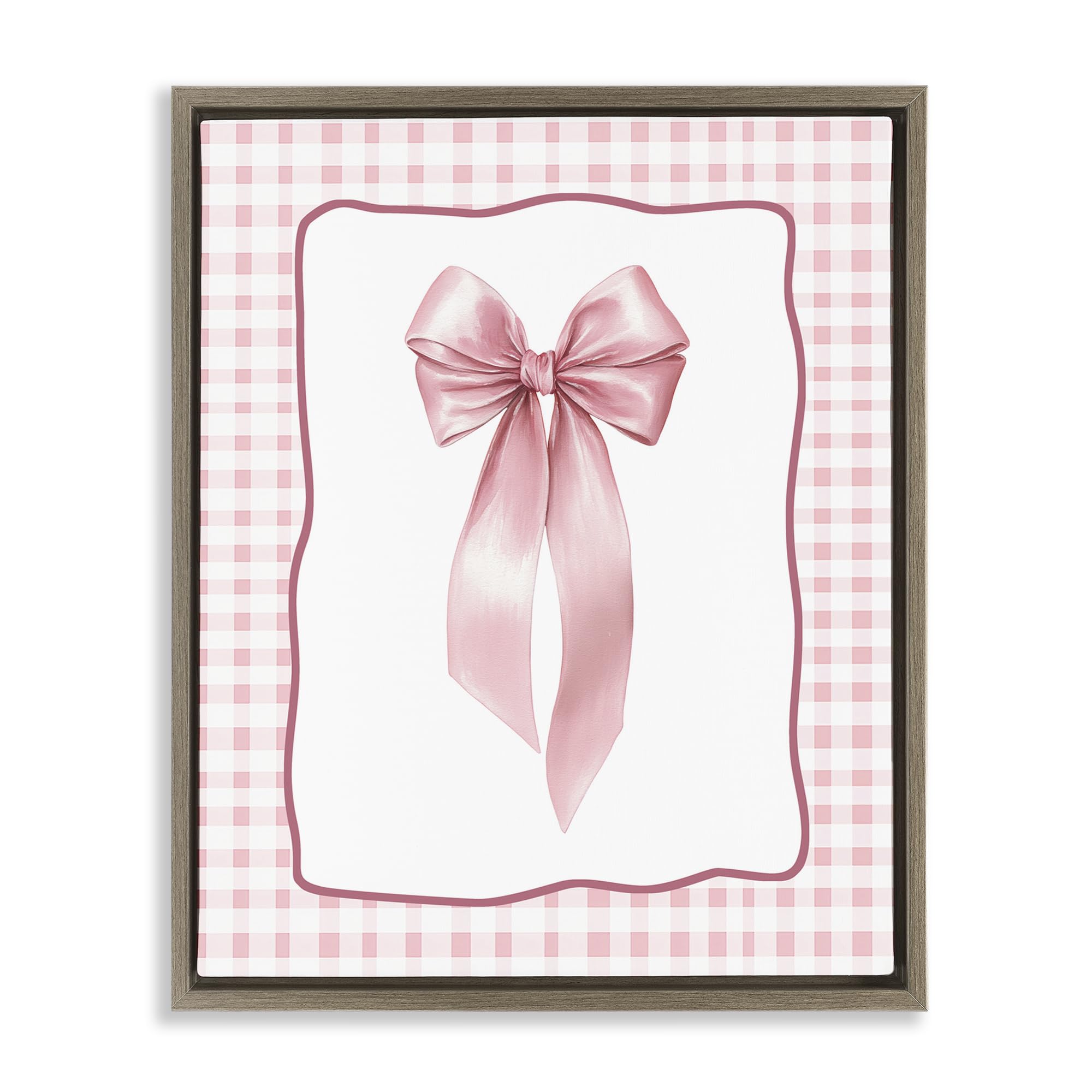 Stupell Industries Montalcino Elm (Textured) 'Pink Gingham Ribbon', Floating Frame Canvas Art, Brown, 25 X 31 Inches, Easy To Hang And Sturdy, Made In Usa, By Christine Simpson Art