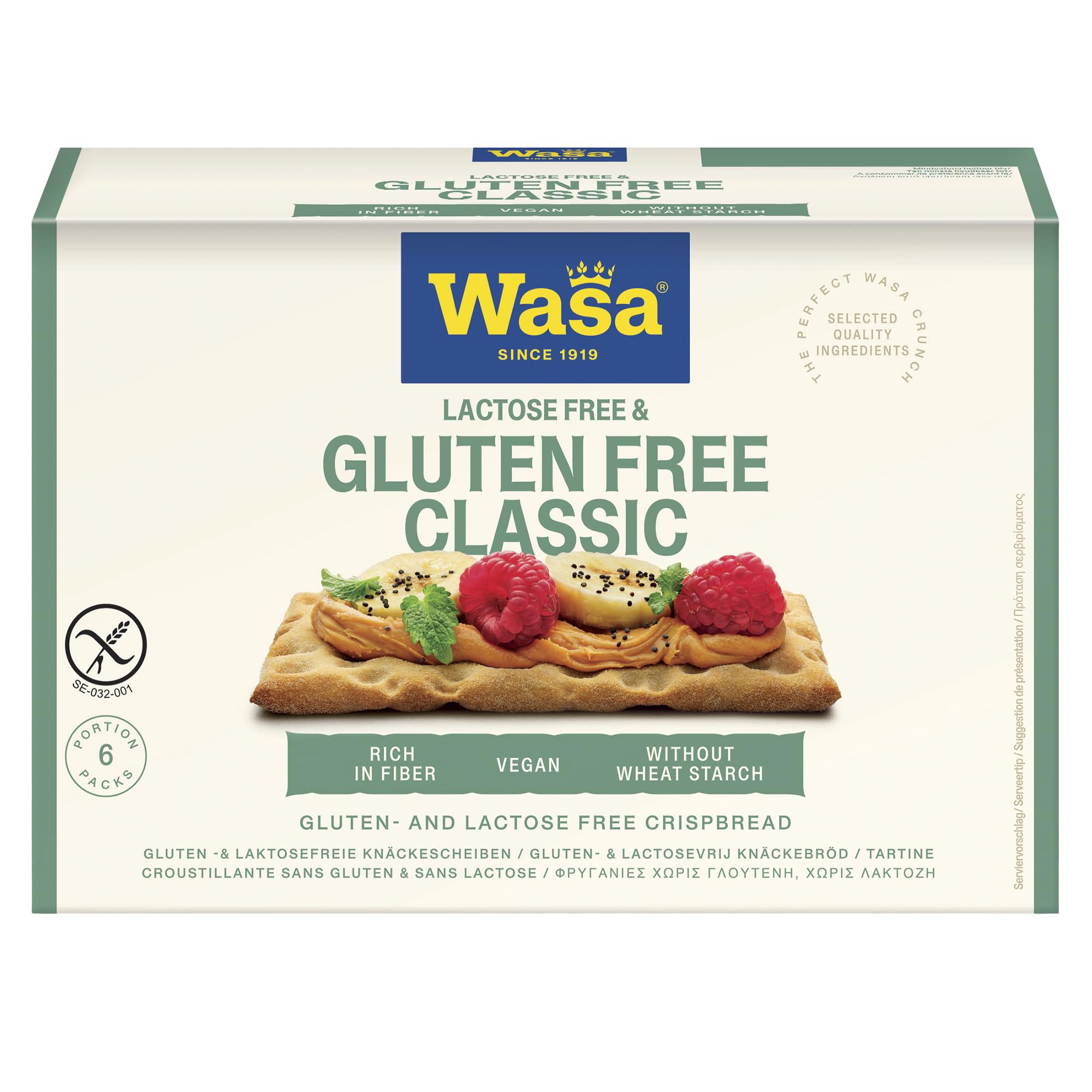 Wasa Glutenfreies Lactosefreies Knäckebrot Classic 10er Pack 240g goldbraun kross gebacken vegan