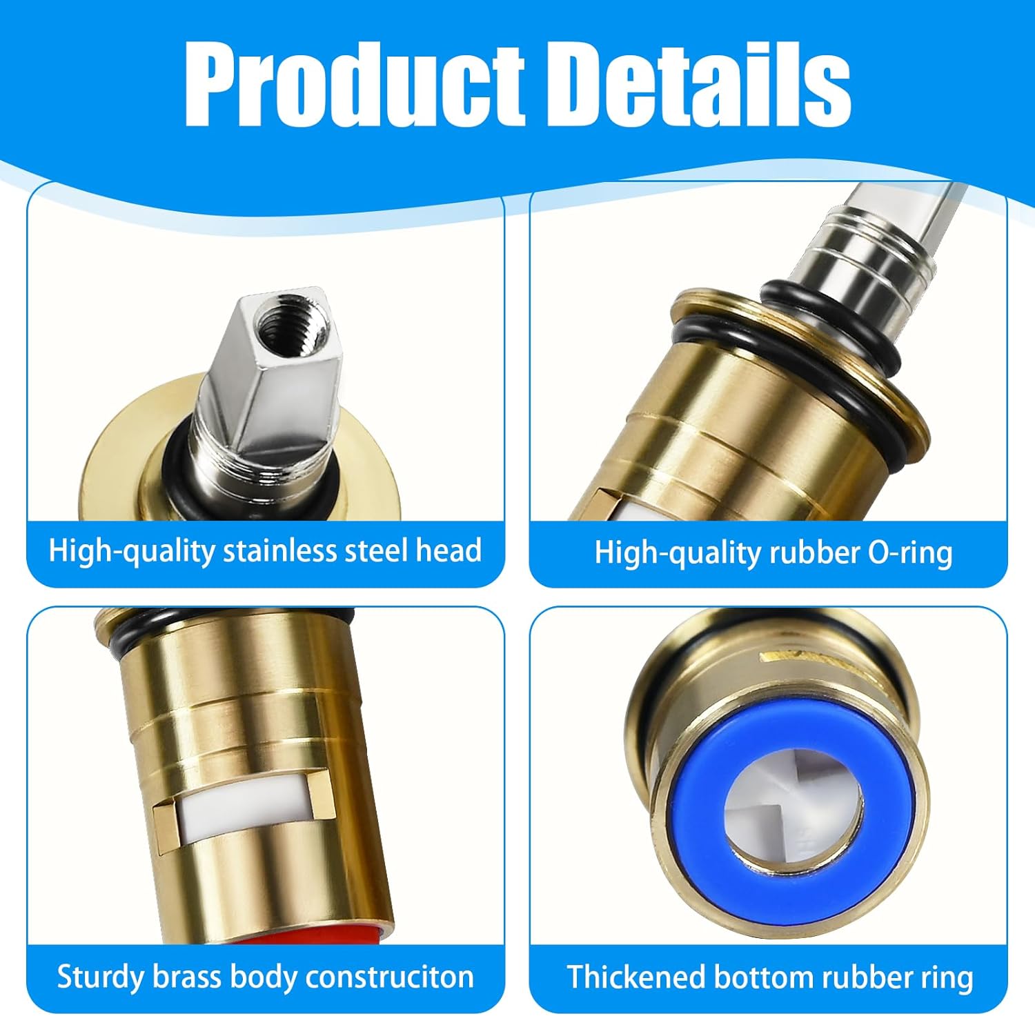 Upgraded 1-099XKJKABNF & 1-100XKJKABNF Ceramic 1/4-Turn Cold & Hot Cartridge Kit, Compatible with Chicago Parts, Short Stem for Exposed-Caps, Easy to Install - Image 4