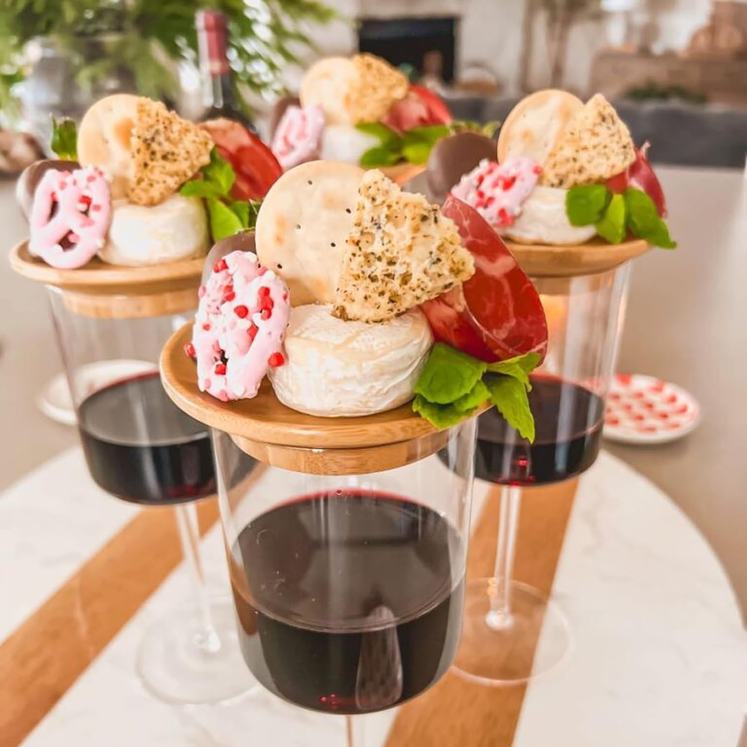 Topper per calici da vino e salumi, in bambù, per antipasti, dessert, casa, ristoranti e bar (10 pezzi)