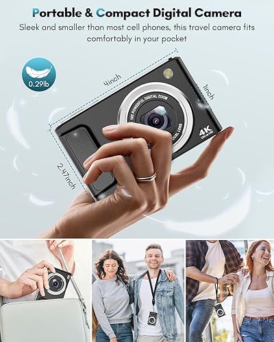 Miniatura 5 de Cámara digital 4K, cámaras de enfoque automático de 48 MP para fotografía, cámara compacta de vlogging con cámara frontal y trasera, cámaras de