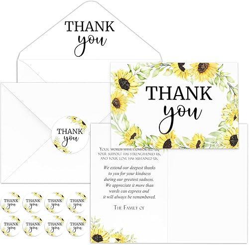 Vista 11 de Marspark Paquete de 25 tarjetas de agradecimiento de condolencias para funeral con sobres, calcomanías y mensajes, postales conmemorativas de duelo