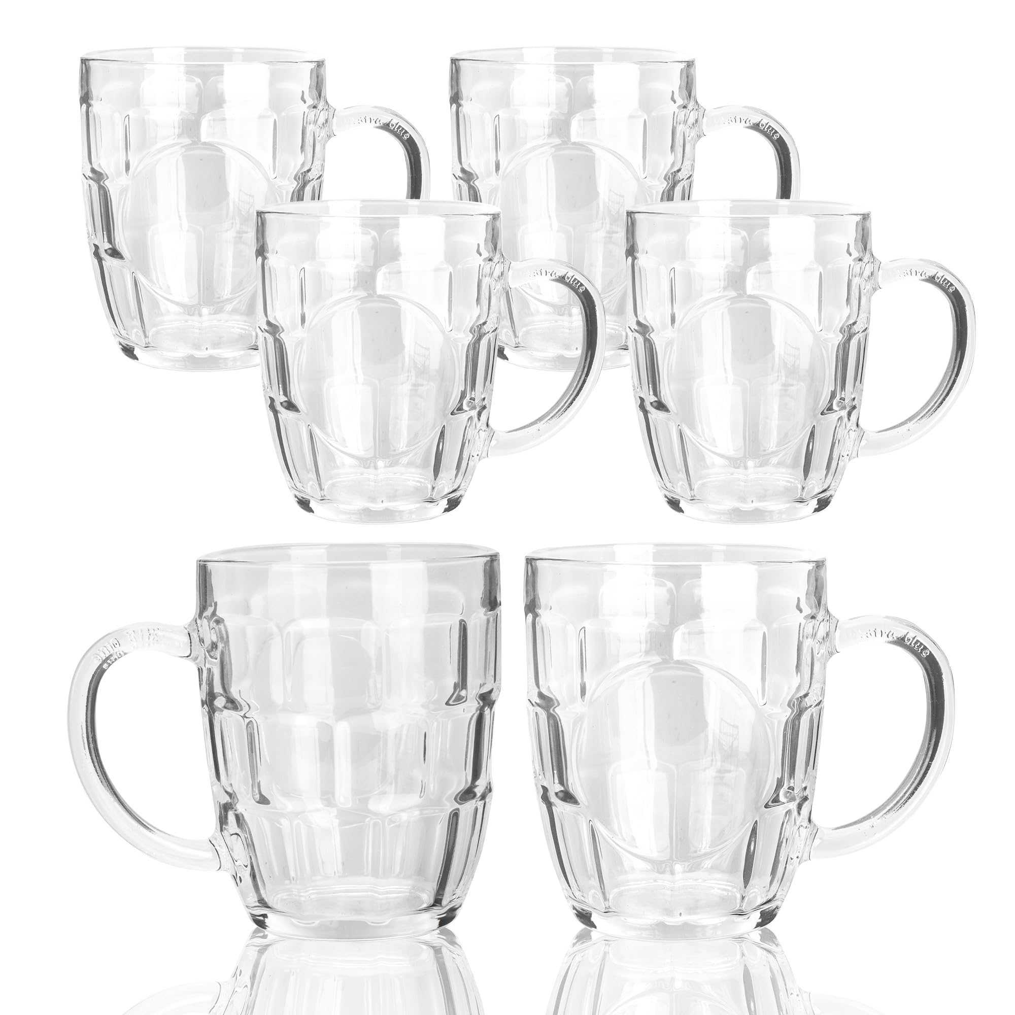 Lot de 6 tasses à bière en verre de 500 ml avec poignée | Tasse à bière pour congélateur, verres transparents pour bières, jus, boissons, thé, bar, maison