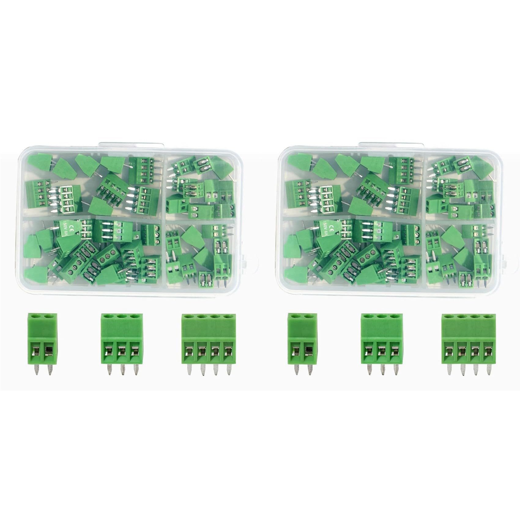 Jnchdghwa 100PCS 2.54mm 0.1 Inch Pitch PCB Mount Terminal Block Connector, 2P 3P 4P Terminals 150V 6A