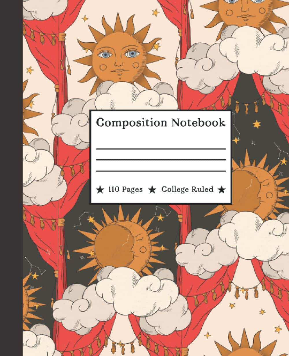 College Ruled Composition Notebook: Sun and Moon Tarot Card Graphic: Witchy Journal / Diary / Composition Notebook, 7.5" x 9.25", 110 pages