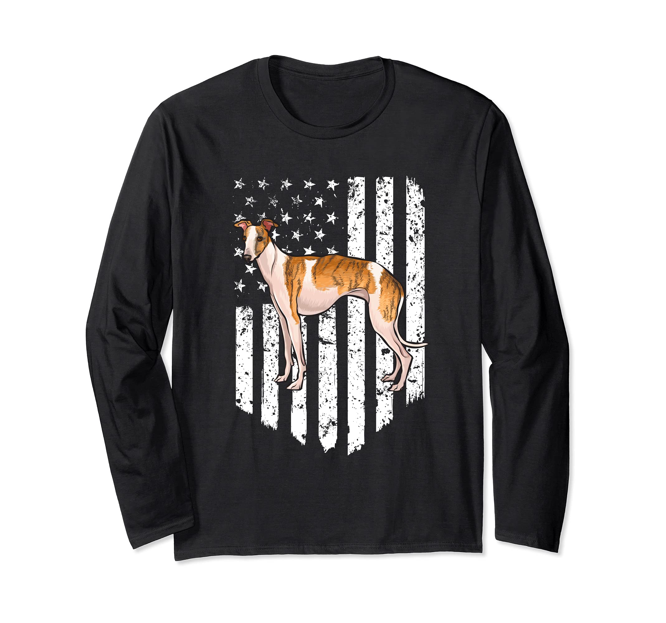 Black White American Flag Whippet 4th Of July USA Long Sleeve T-Shirt