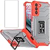 Phone Case for Samsung Galaxy S21 FE 5G sm-g990u Case Clear with Screen Protector Stand Ring Kickstand Galaxies S21FE 21FE 21SFE S 21 g990u smg990u Cases Cover for Women Red