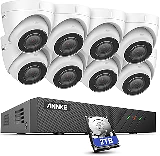 ANNKE H500 5MP PoE Security Camera System w/ 6MP 8 Channel NVR, 8 X 5MP Turret IP Cameras, Support RTSP, 24-7 Hour Audio Recording, 100 FT EXIR 2.0 Night Vision, IP67 Weatherproof, Built-in 2TB HDD