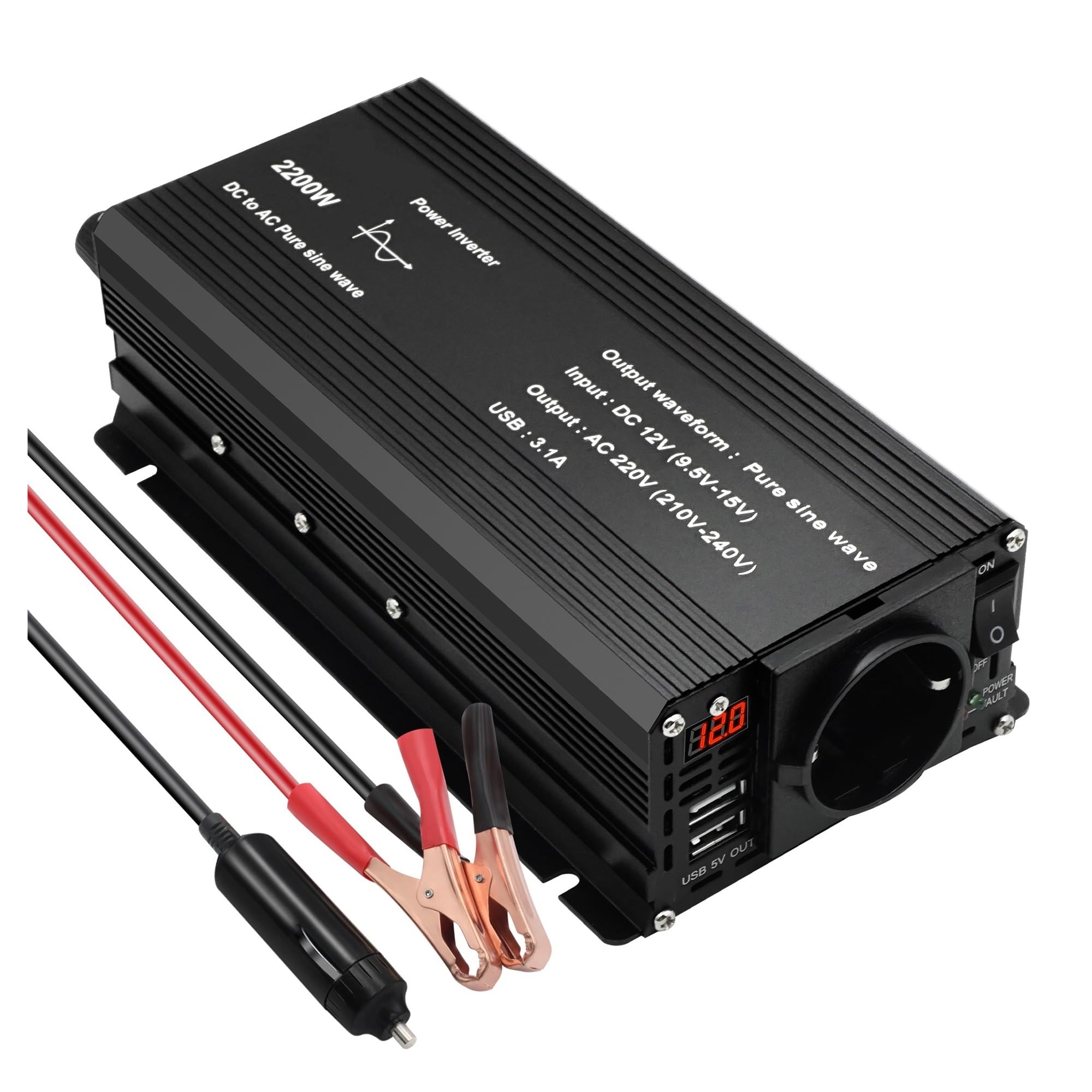 ByNGSDCC DC12V to AC220V Pure Sine Wave Inverter 1000W 1500W 2200W 2600W 3000W Voltmeter Converter Transformer Universal(12V 50HZ-UNIVERSAL SOCKET)
