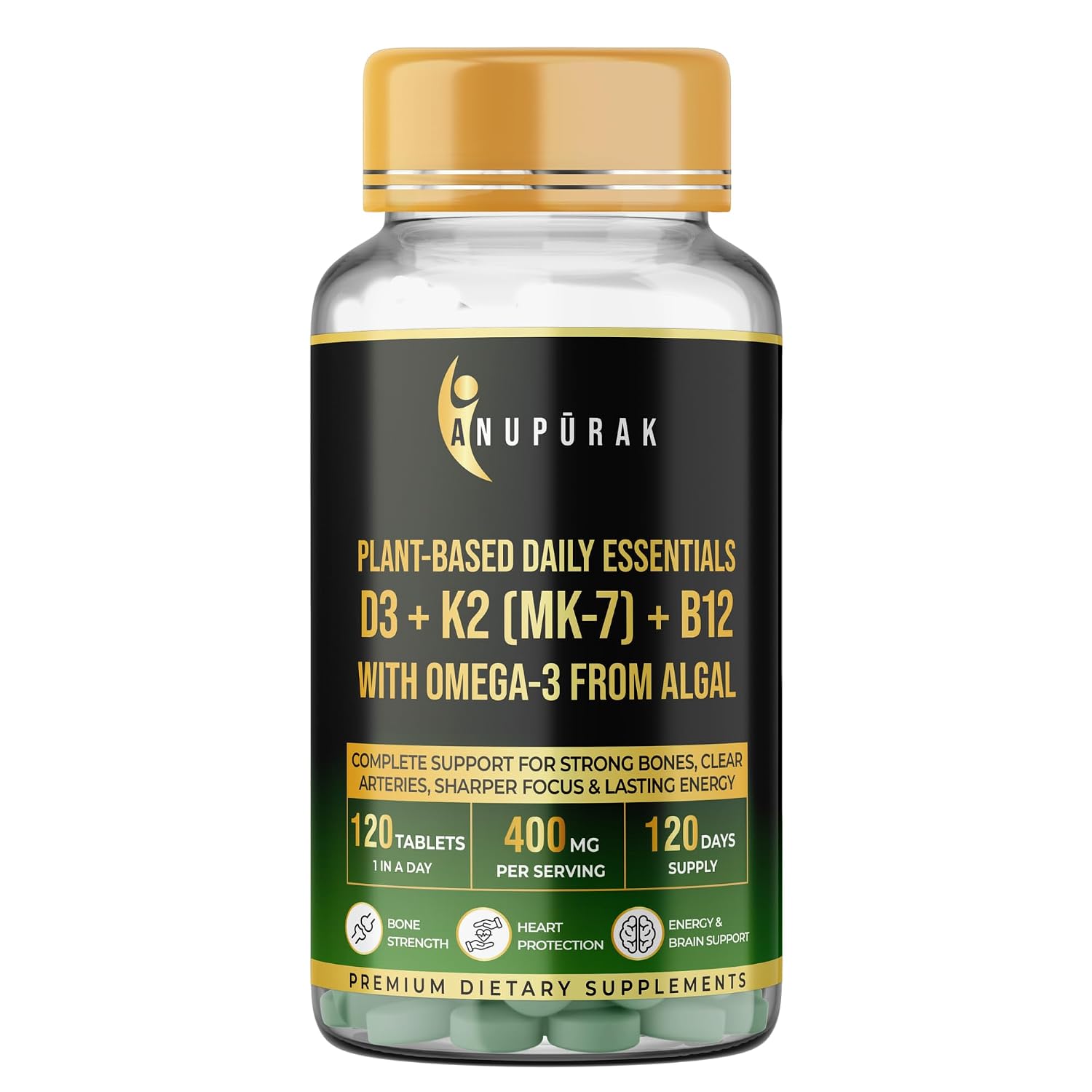Vegan D3 K2 B12 & Omega 3 DHA Tablets | 4-in-1 Daily Essential Supplement | Bone, Brain, Heart & Energy Support | D3 (Lich...
