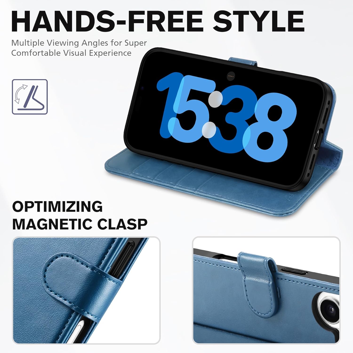 TUCCH Wallet Case for iPhone 17 (6.3") 2025, 4 Card Slots, RFID Blocking, Stand, Shockproof TPU Shell, PU Leather, Magnetic Closure, Protective Flip Folio Cover, Light Blue