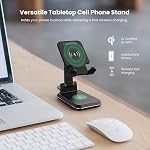 Wireless Charging Phone Stand, 2 in 1 Foldable Desktop Cell Phone Tablet Stand,10W Max Qi-Enabled Wireless Charging Multi-Angle Adjustable Metal Phone Holder Compatible for iPhone 13/12/11//Pro/XR/XS/8,AirPods.