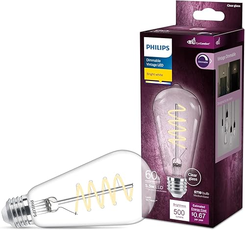 Miniatura 72 de Philips LED 60W ST19 - Paquete de 1 bombilla vintage Edison en espiral ámbar (2000 K) 400 lúmenes (6.5 W = 60 W) regulable sin parpadeo Ámbar