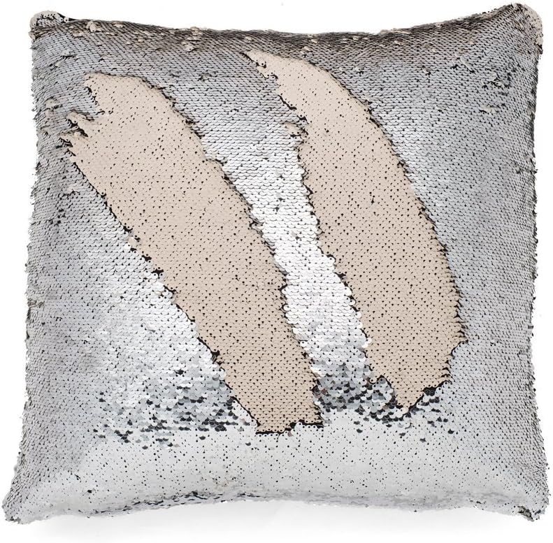 Silver Throw Pillow Cover, Sequins Move Color Changing to Cream, Mermaid Pillow, Sequins Flip, Write and Draw