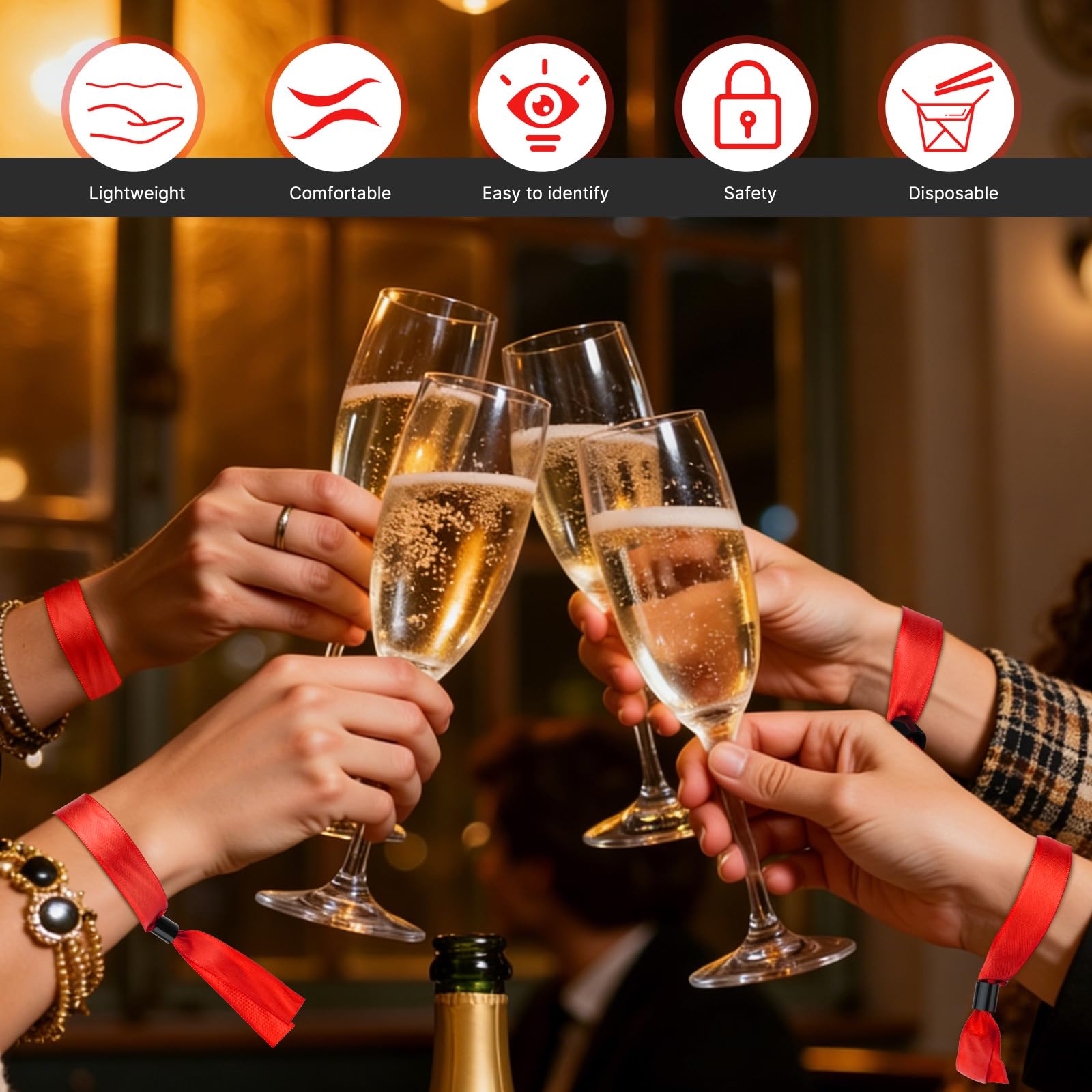 150 Pack Red Cloth Event Bracelets, Party Bracelets pour les événements jetables, Cloth Event Bracelet pour la musique de fête, Festival, Carnaval de mariage, Live Show
