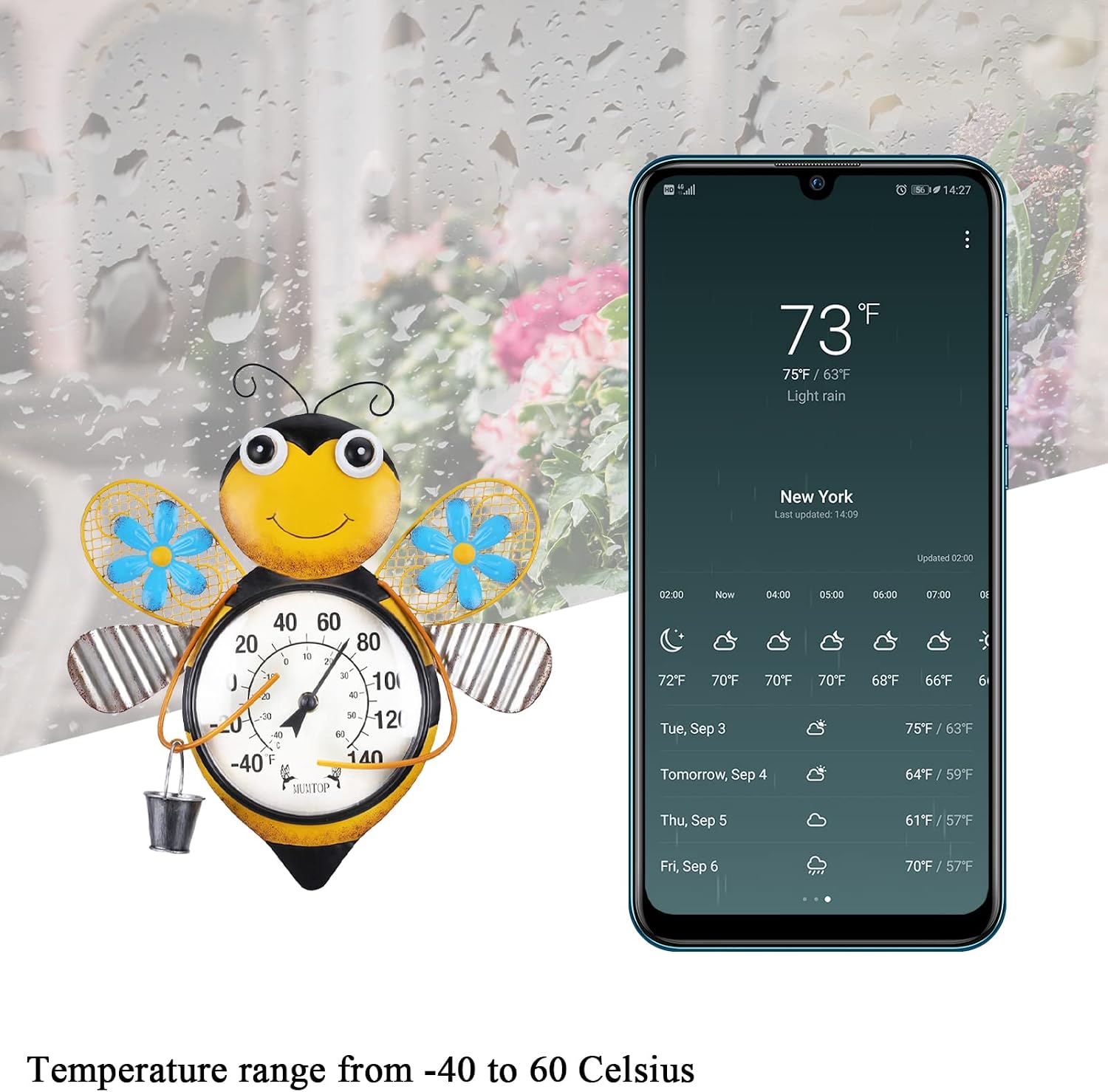 MUMTOP Outdoor Thermometer, Bees Thermometer for Patio, Yard, Garden