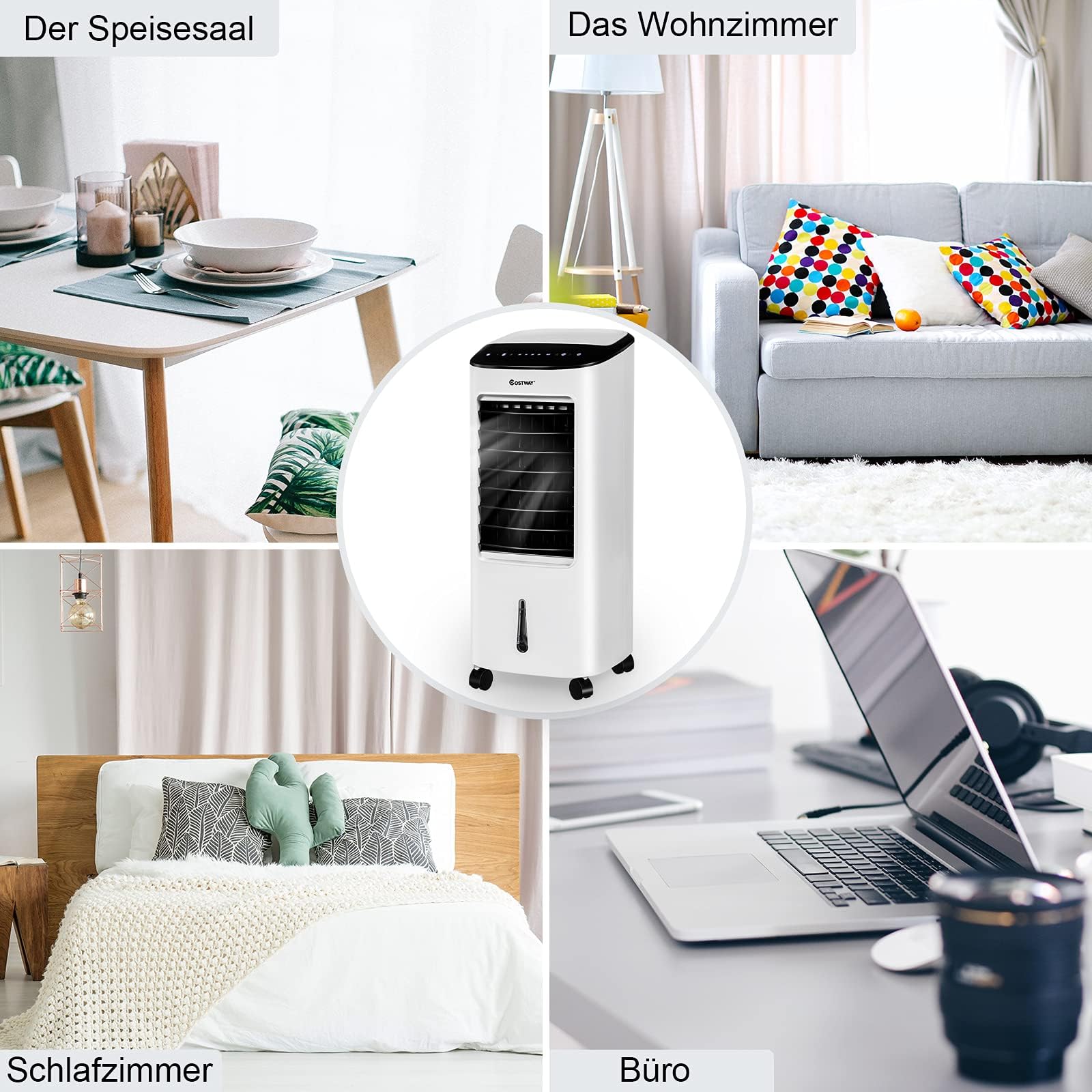 COSTWAY mobile Klimaanlage ohne Abluftschlauch inkl. 2 Kühlakkus | 3 in 1 Klimagerät Luftkühler Luftbefeuchter 75W / 7L Tank / 8H Timer / Fernbedienung / 2 Kühlakkus / 3 Stufen