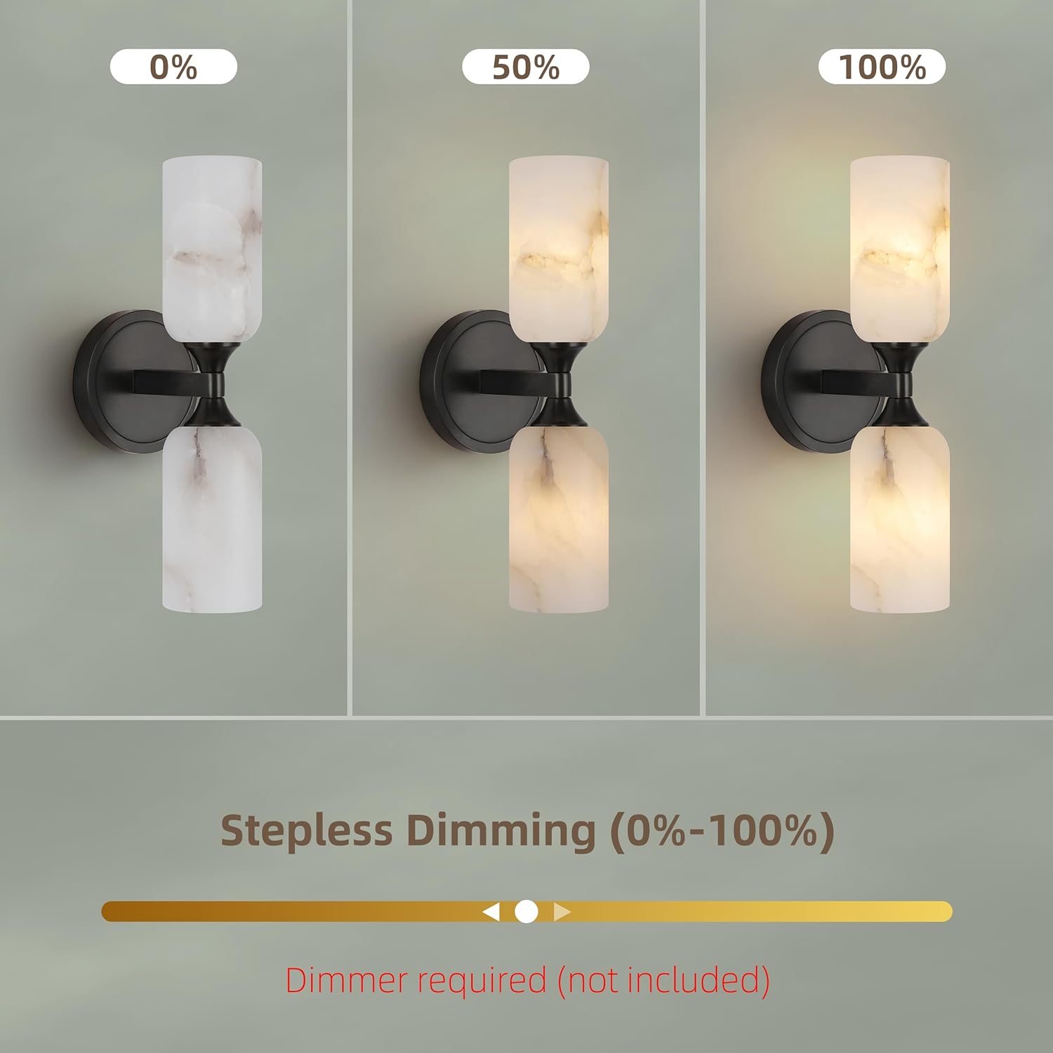 14.4in Alabaster Wall Sconce, Black Sconces with Spanish Marble, Modern Brass Wall Mounted Lamp, Hardwired LED Wall Lighting for Bathroom Bedroom Living Room Staircase Hallway Dining Room