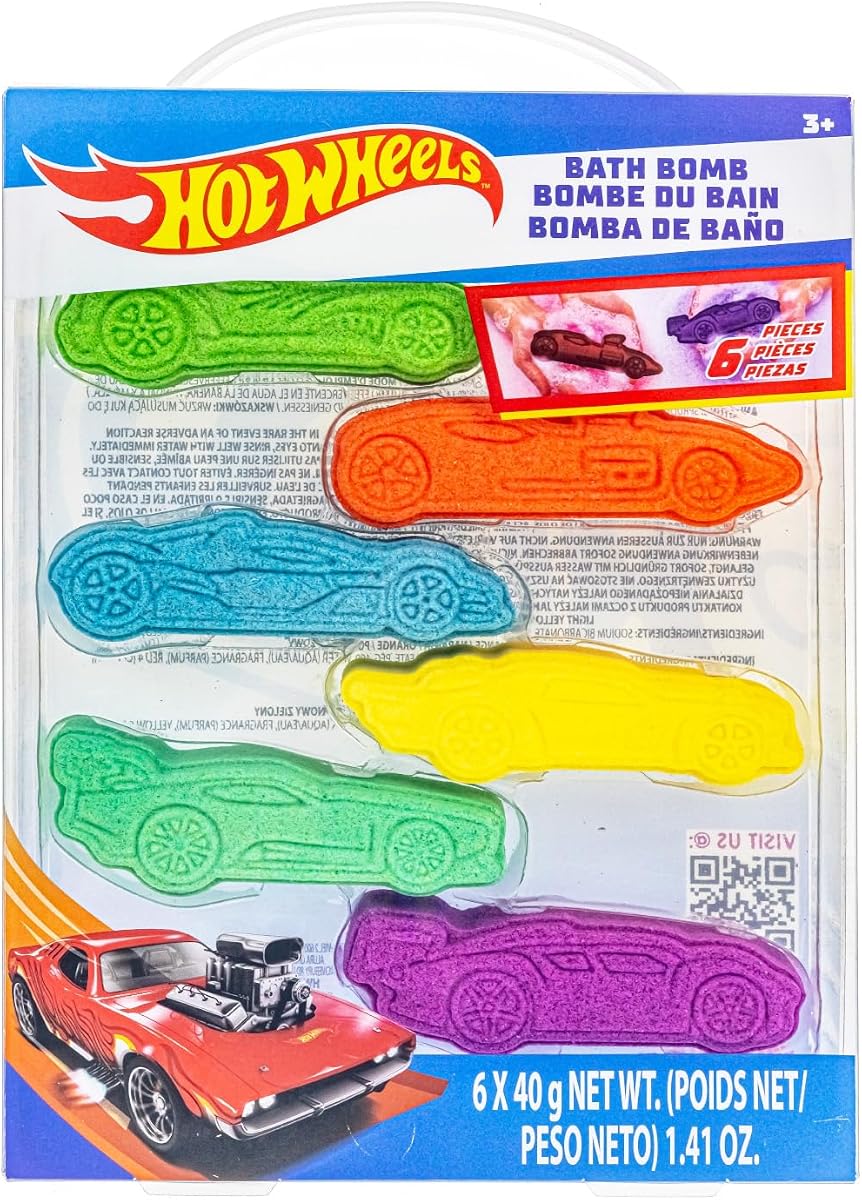Hot Wheels Bath Bomb Set, 6-Piece Bubble Gum Scented, Ages 3+