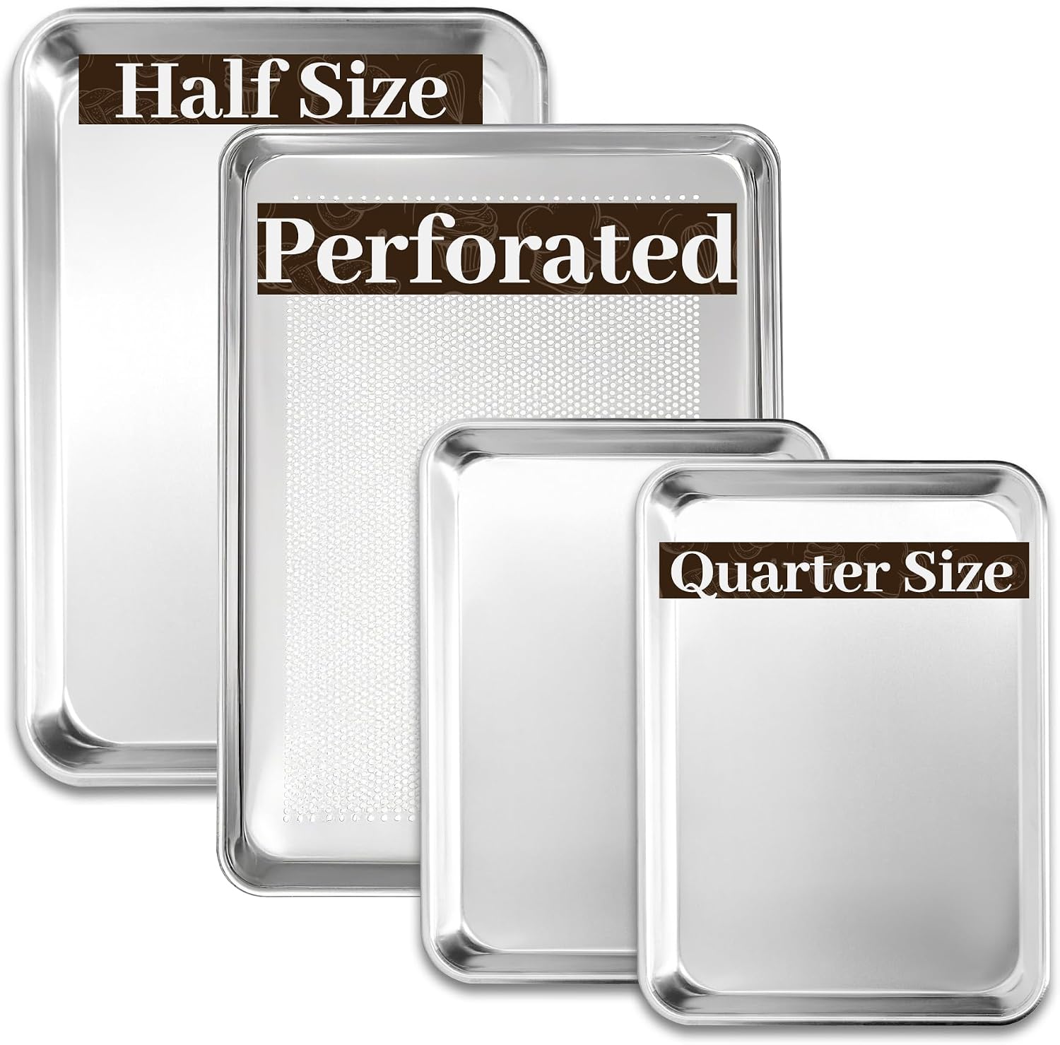 BIEAMA Baking Sheet Pans Set of 4, Perforated Half & Quarter Size