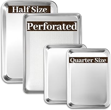 BIEAMA Baking Sheet Pans Set of 4, 2 Half Sheet Pans Perforated & 2 Quarter Size, Aluminum Heavy Duty Cookie Sheets for Roasting
