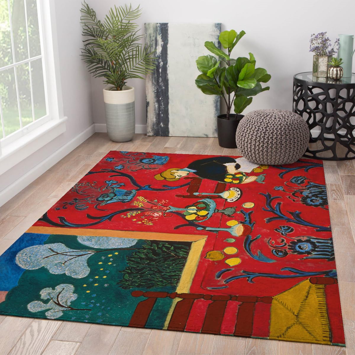 Tapis imprimé peinture célèbre pour salon et cuisine rouge 90x150
