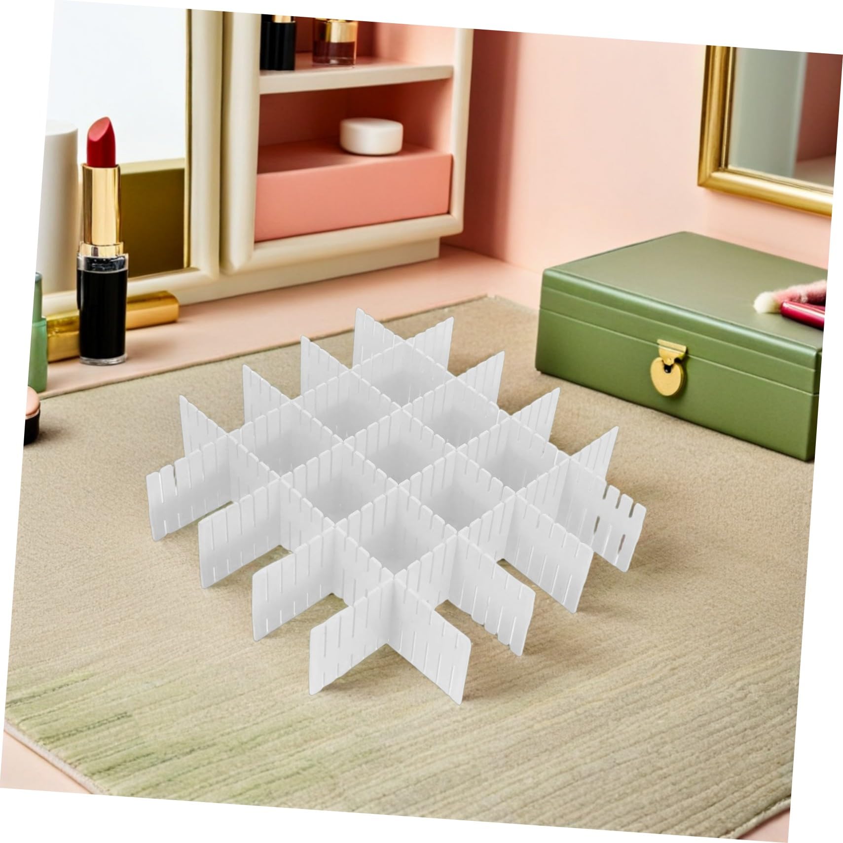 Gatuida 16 Pezzi Organizzatori Cassetto Regolabili Separatore Bianco Flessibile per Biancheria Intima Calze Sciarpe e Trucco con Layout Griglia DIY per Cucina Bagno e Camera da Letto
