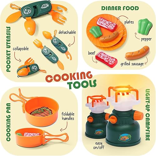 Miniatura 6 de CraftBud Juego de campamento para niños con tienda de campaña  Tienda de campaña desplegable, tienda de campaña para niños, juguetes al aire libre,