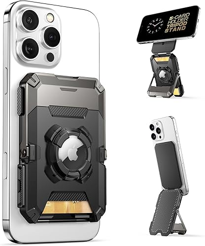 SUPCASE Cartera MagSafe con soporte AirTag, cartera magnética para Airtag para hombres, capacidad para 5 tarjetas Soporte ajustable bloqueo RFID