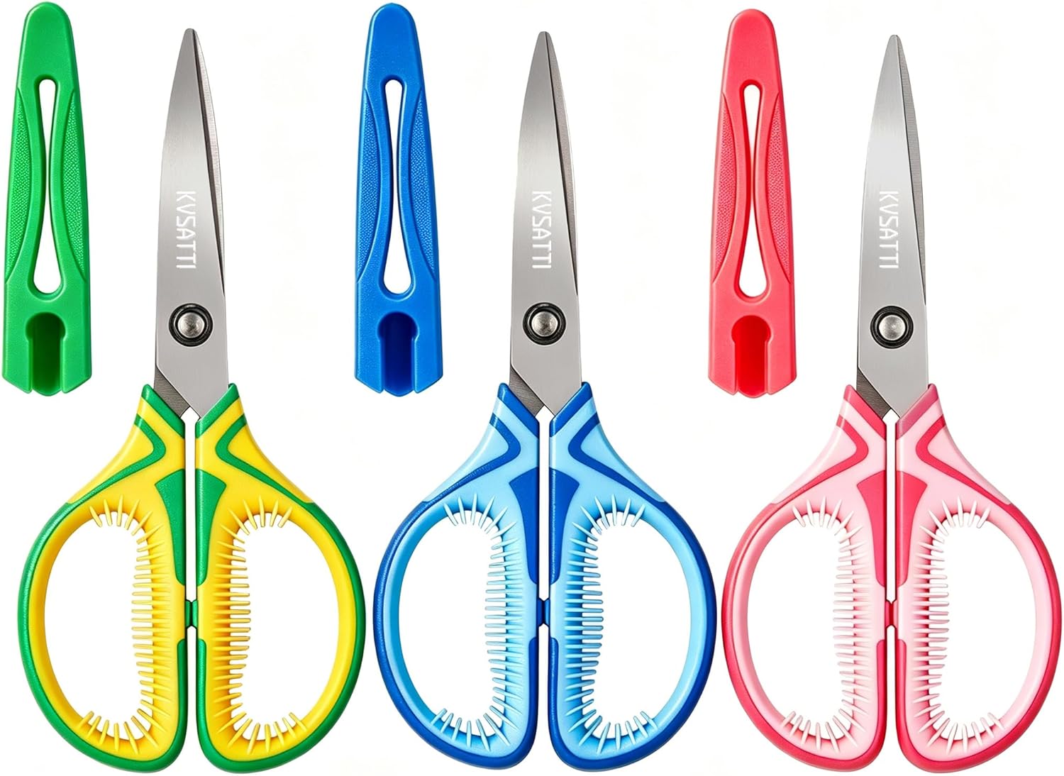 7 Inch Kids Scissors 3-Pack,With Cover Scissors for Students & Teachers Ages 8-12,Cut Paper Stickers & Craft Materials