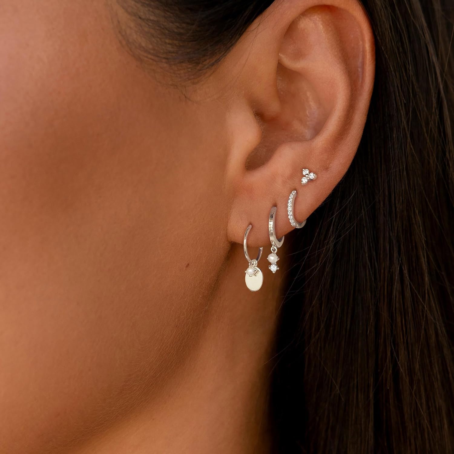 Stack Earrings For Women,Dainty 14K Gold Plated Pearl Hoop Huggie Earring Set Cute Chain Cartilage Earring Stack Trendy Hypoallergenic Long Drop Stud Earrings Jewelry - Image 5