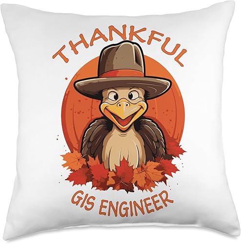 GIS Engineer Funny Thanksgiving Turkey & Fall Throw Pillow, 18x18, Multicolor