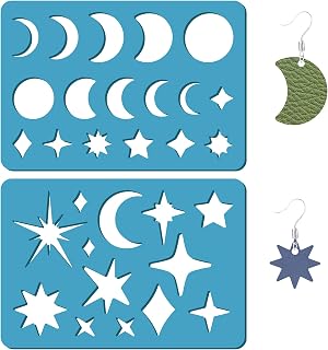 GORGECRAFT 2 Styles Star Earrings Making Template Moon Phase Jewelry Shape Templates Diamond Stencils Round Acrylic Cutting Stencil for Leather Bracelets Earrings Jewelry Making DIY Crafts 3.5 x 5.1