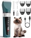 oneisall Cat Clippers for Matted Hair, 5-Speed Quiet Cat Grooming kit, Cordless Pet Shaver for Long Hair,Waterproof Pet Trimmer, Pet Clippers for Cats(Green)