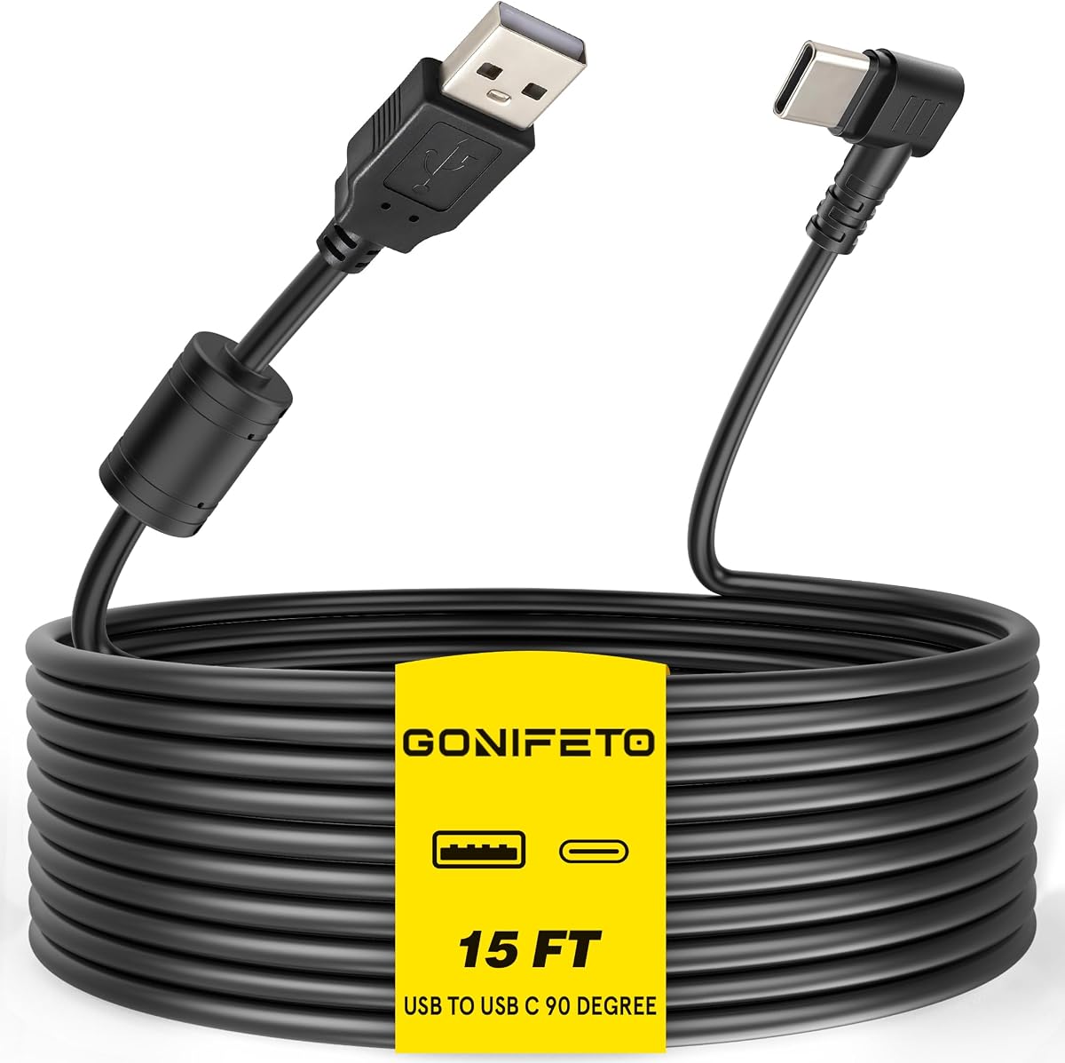Dash Cam Cable for USB C Dash Cam,15FT Charger Cord for Mirror Camera | Type C Dash Cam Power Cord with Ferrite Ring Stable Power Delivery, 90 Degree Dash Cam Cable for Driving Recorder,Car DVR