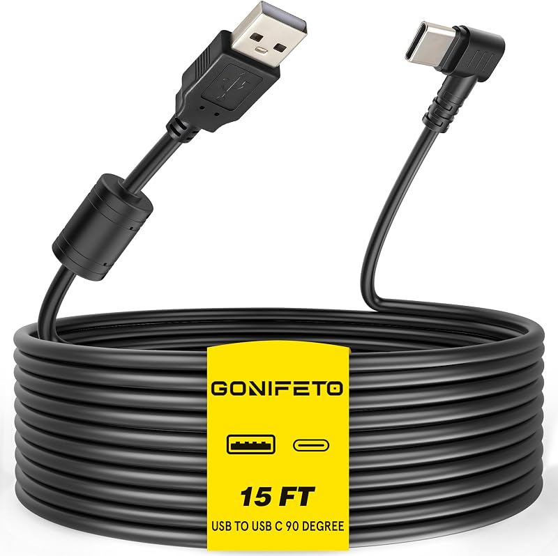 Dash Cam Cable for USB C Dash Cam,15FT Charger Cord for Mirror Camera | Type C Dash Cam Power Cord with Ferrite Ring Stable Power Delivery, 90 Degree Dash Cam Cable for Driving Recorder,Car DVR