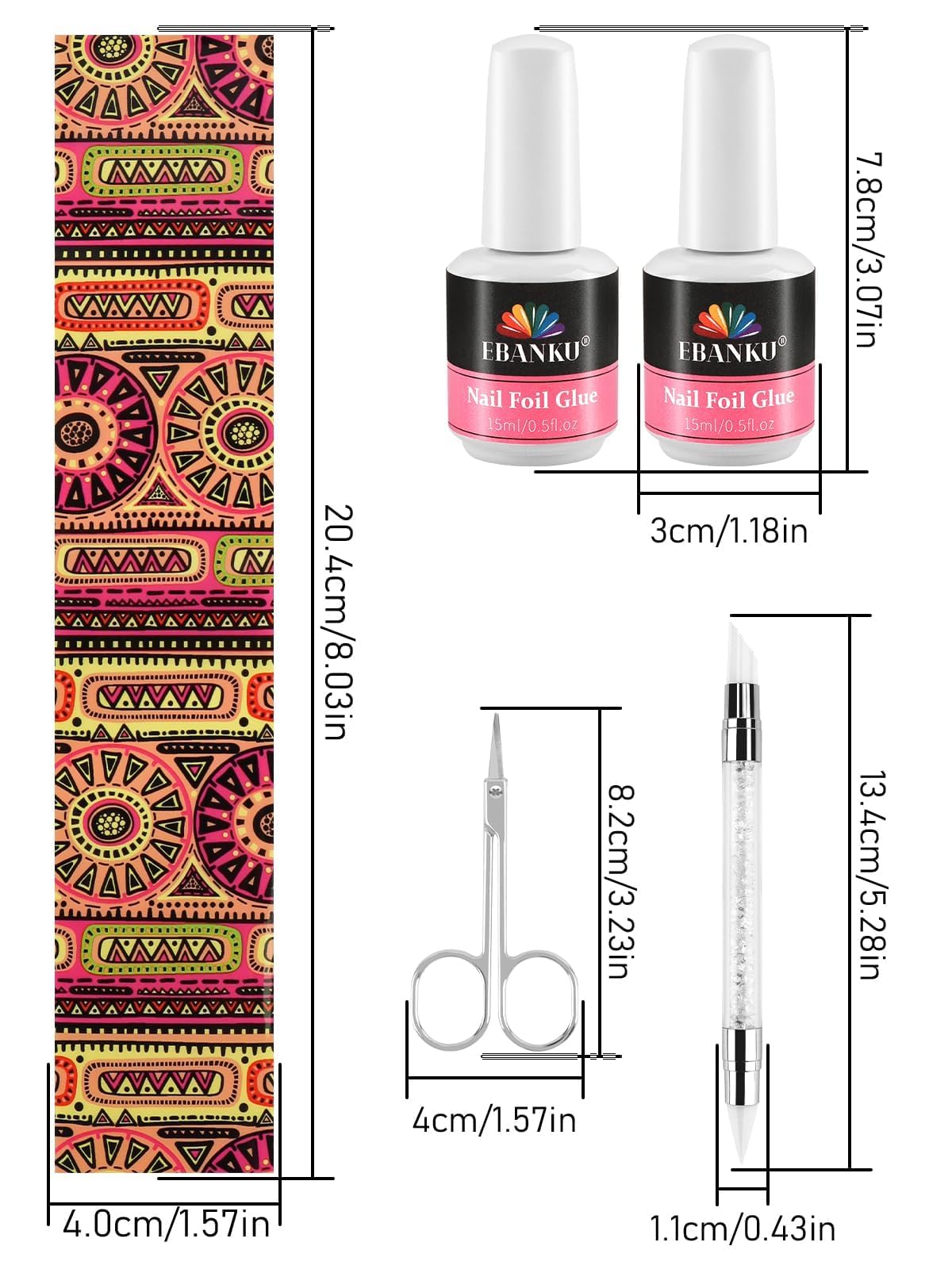 EBANKU Set di colla e gel per nail art, 30 ml di colla per unghie con 80 adesivi transfer a forma di fiore, farfalla e pizzo classico per manicure fai da te o salone, lampada UV LED necessaria