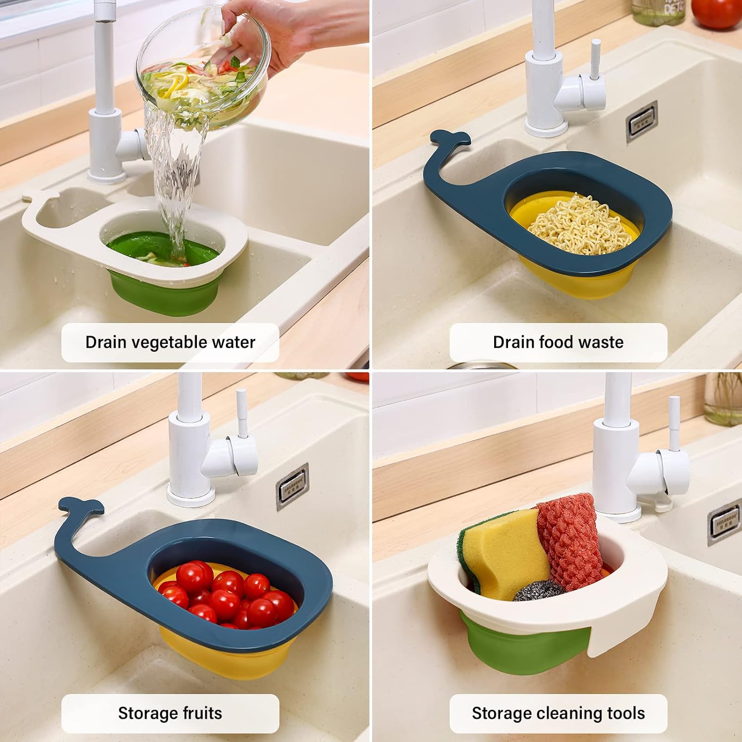 Kitchen Sink Drain Basket, Multifunctional Foldable Whale Shaped Mesh Strainer Colander, Sink Corner Strainer for Kitchen Waste, Vegetable, Fruits