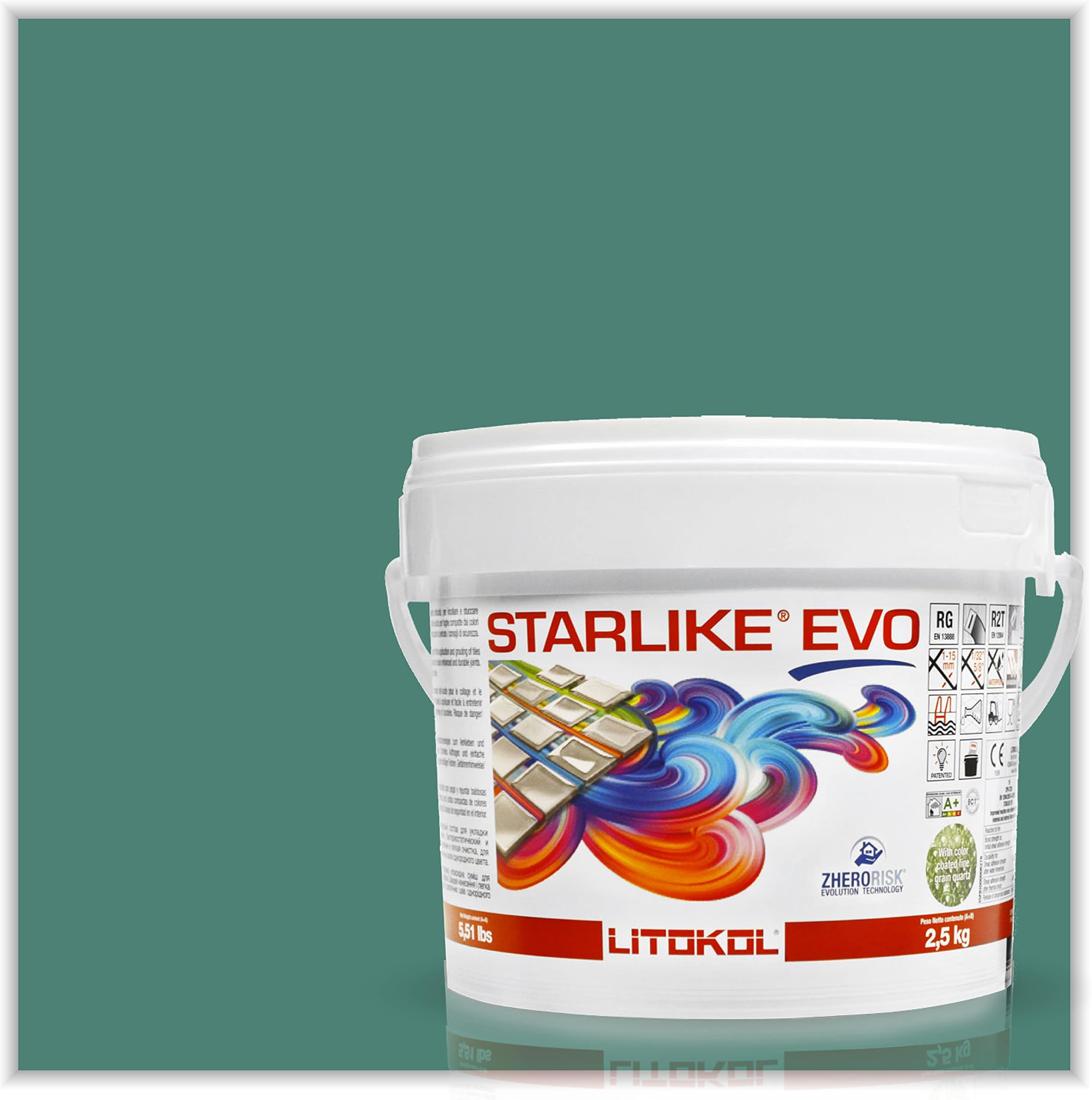 The Tile Doctor Starlike EVO - Litokol Glamour Epoxy Grout for Tile, Easy to Apply, Bathroom Pool Flooring Backsplash Grout - 430 Verde Pino