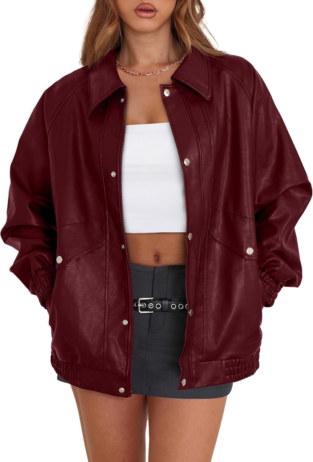XIEERDUO Leather Jacket Women Fall Outfits 2025 Oversized Motorcycle Y2K Clothes Faux Leather Pocket Winter Coats Zip Up