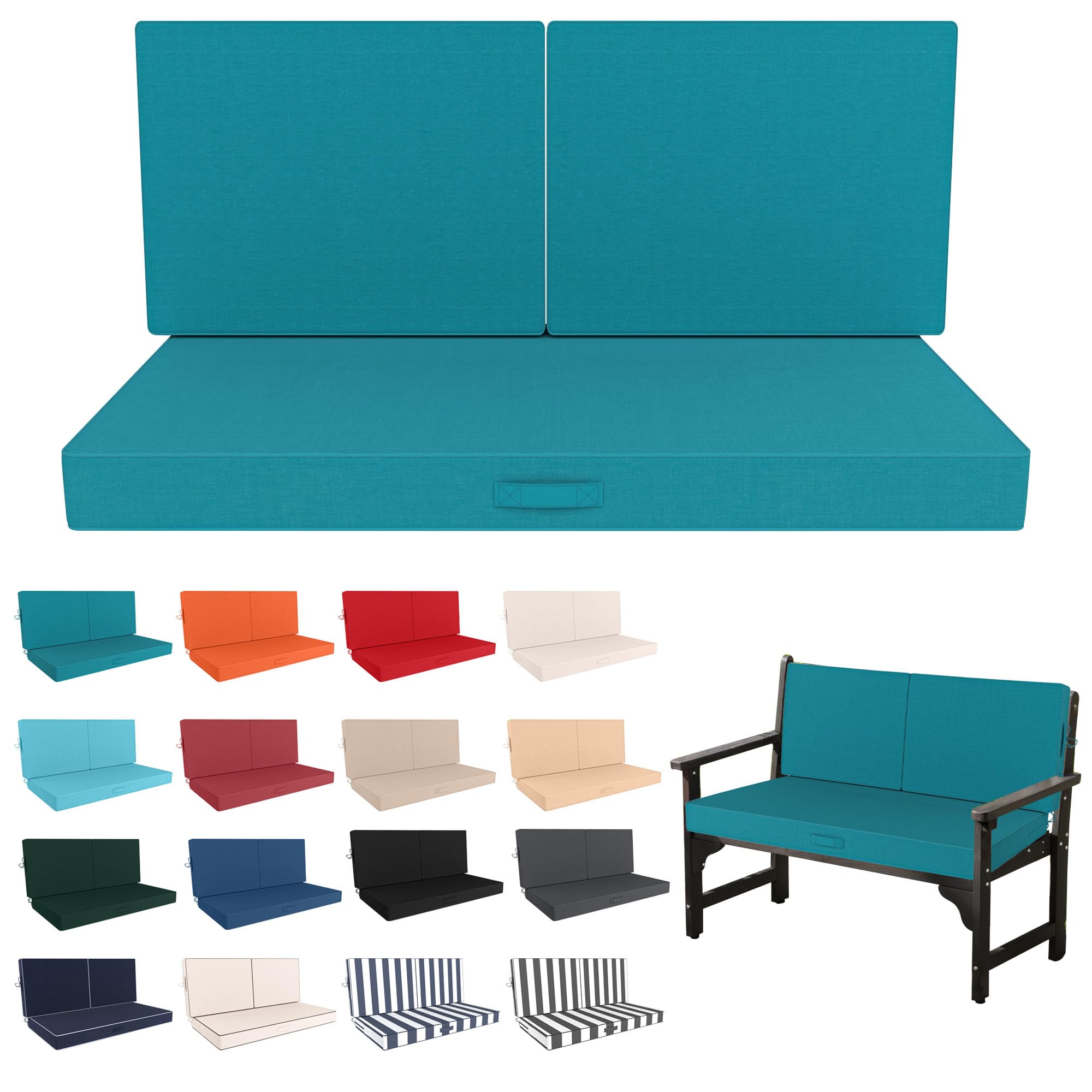 Outdoor Loveseat Cushion Set Deep Seat Cushions Replacement for Outdoor Furniture, 46x24'' Waterproof Fade Resistant Bench Cushion with 2 Foam Backs