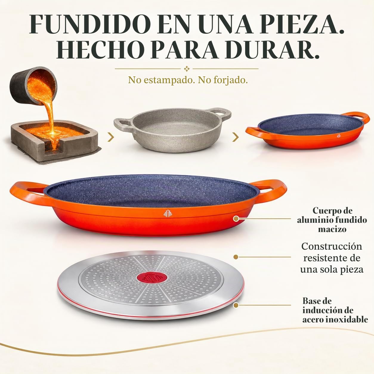 INTIGNIS Paella 40 cm - Aluminio - induccion - fuego para paella gas -Electrica - Tarea Pesada