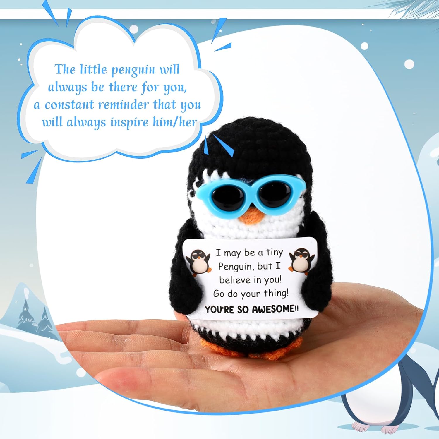 Funny, Handmade Crochet with Inspirational Card Emotional Knitted Animal Doll for Office Desk Decor Christmas Birthday Party Favors (Sunglasses Style) - Image 3