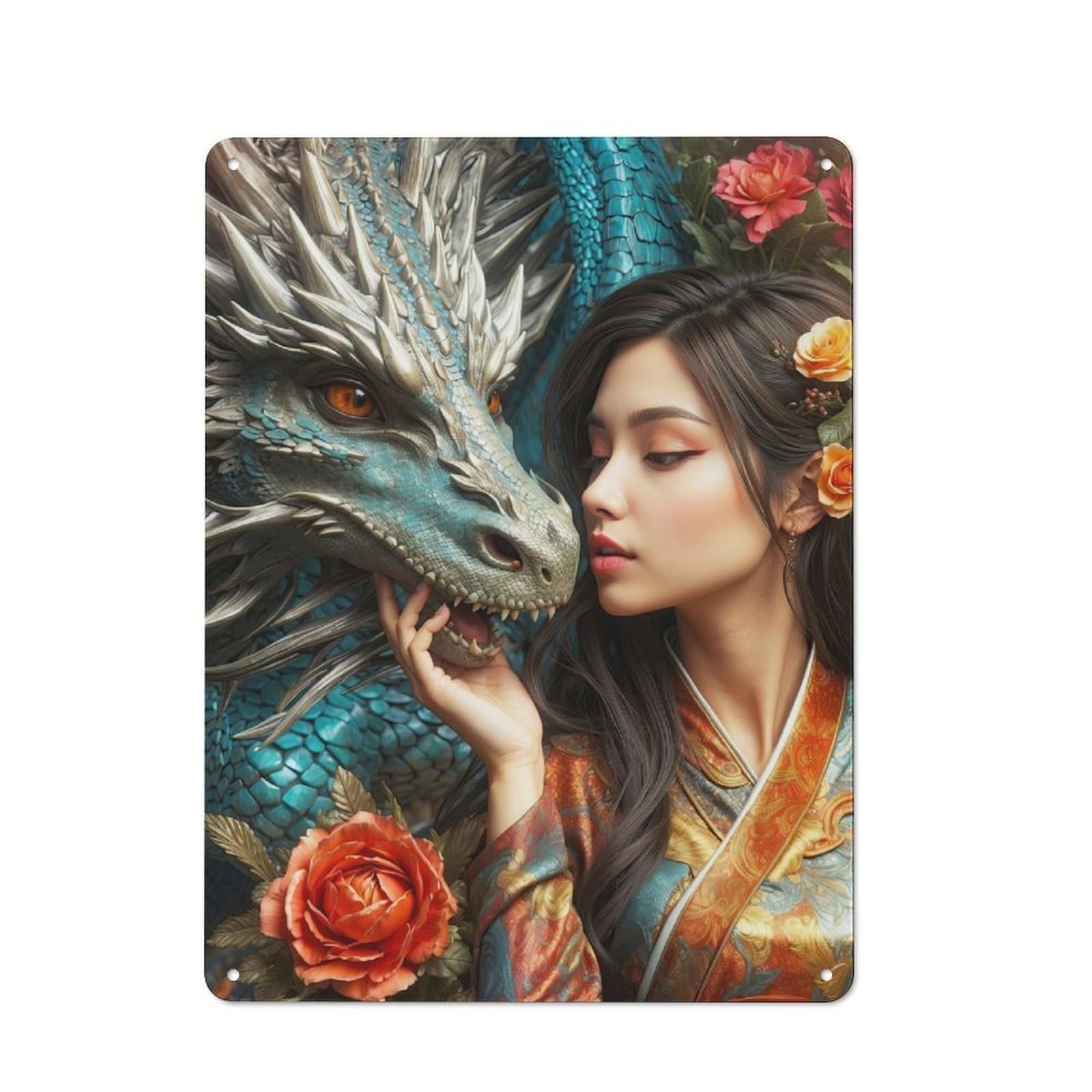 Junmoney Dragons Embrace Retro Tin Sign 40X30cm Featuring For Bar Or Restaurant, For Metal Sign Collectors, For Garage And Workshop Walls
