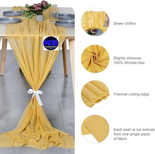 Miniatura 6 de MDS - Paquete de 5 caminos de mesa de gasa transparente de 29 x 120 pulgadas para decoración rústica bohemia de banquete de boda para caminos de