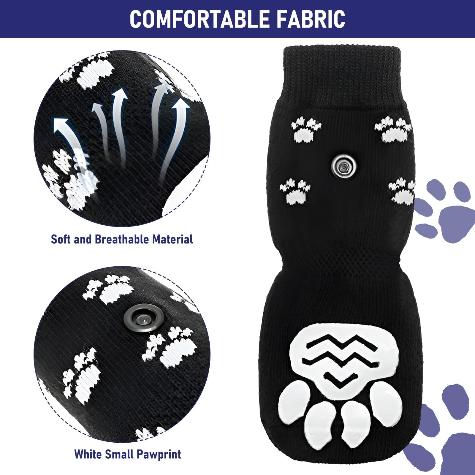 HTRTRR Calzini Antiscivolo per Cani, Set di 4 con Cinturino Regolabile, Parzampe per Cani con Cotone, Taglia S, Nero