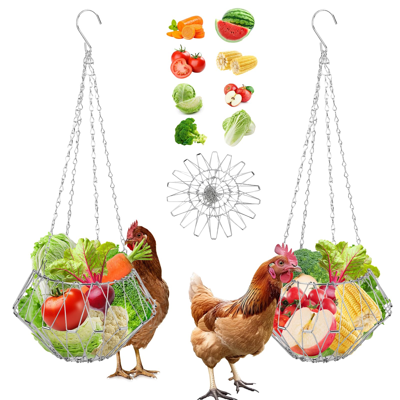 Mangeoire suspendue poulet anti-gaspillage Lot de 2 paniers à fruits et légumes avec chaînes