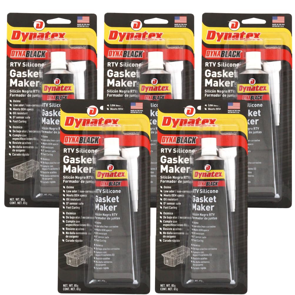 Dynatex DynaBlack RTV Silicone Gasket Maker 85g Tube - 500°F High Temperature, Sensor Safe, Low Odor, and Non-Corrosive Silicone Sealing Compound Made in the USA (5-Pack)